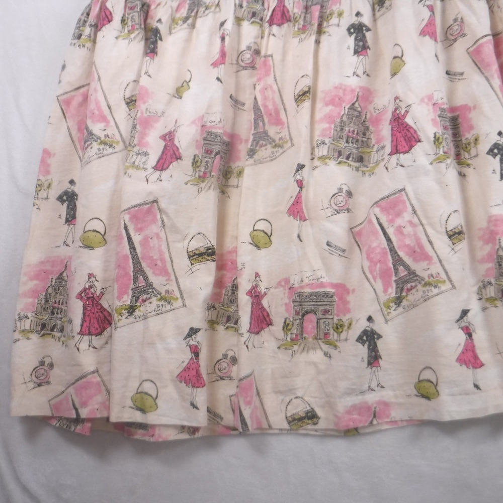 Vintage Paris Novelty Print Button Front Midi Skirt Pink White Eiffel Tower - Picture 11 of 11